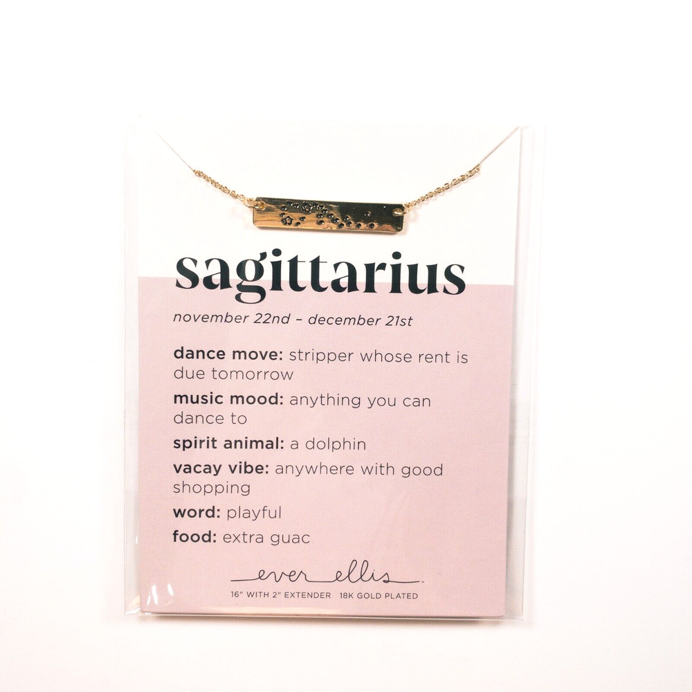 Ever Ellis Sagittarius Zodiac Gold Bar Necklace NWT